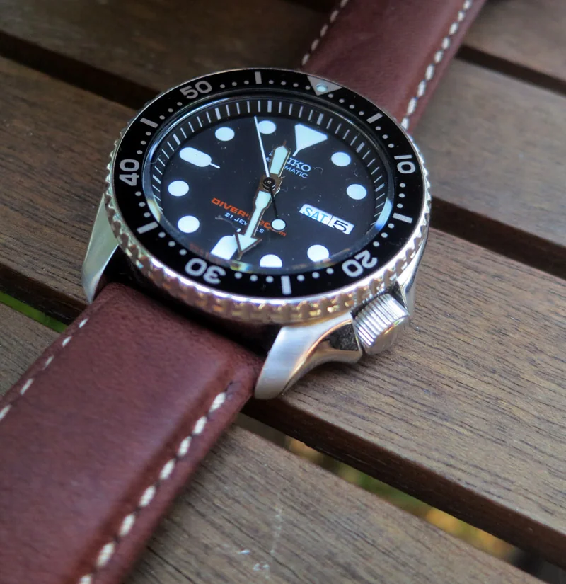 Bracelet en cuir Hirsch sur Seiko Diver